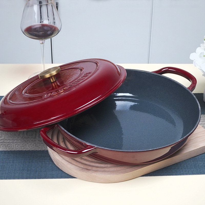 Pequeño Felicidad olla de hierro fundido olla de sopa de esmalte olla de mariscos multifuncional olla de estofado de hierro de cerdo olla de esmalte Cocina de Inducción Universal