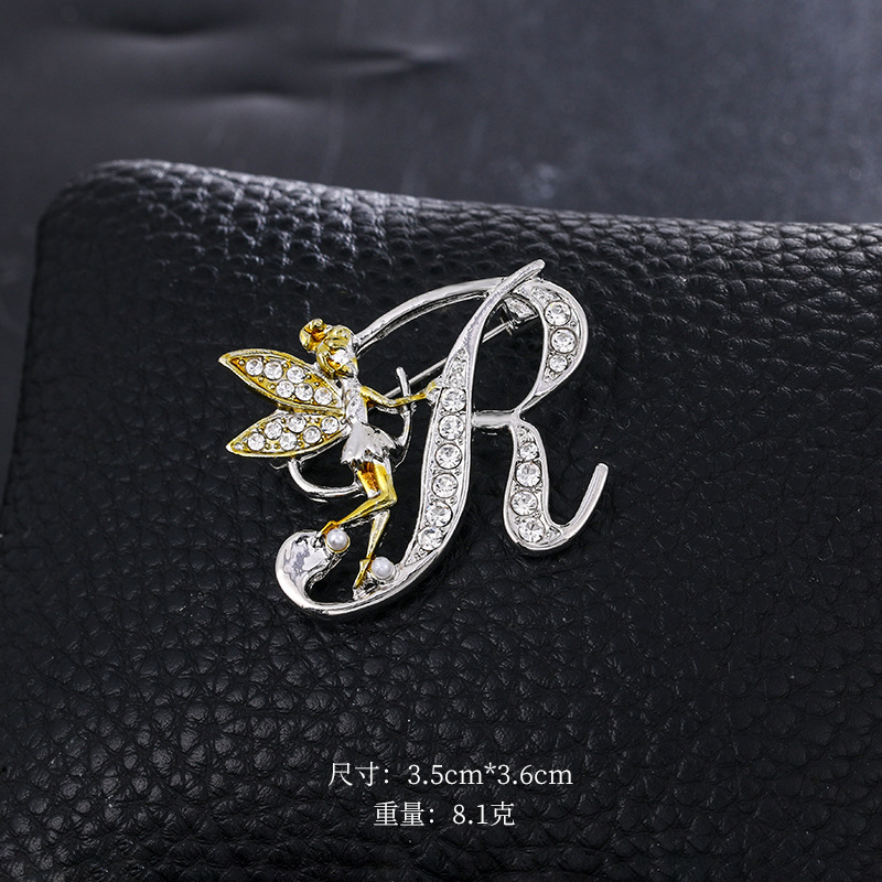 Ángel inglés carta broche moda oro diamante broche aleación ramillete accesorios de ropa PIN