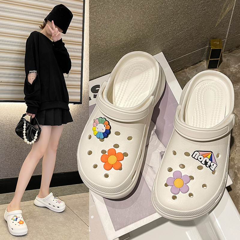 5cn zapatos con agujeros EVA de suela súper gruesa, zapatos de jardín, ropa exterior de playa para mujer, zapatos de plataforma Baotou ligeros y antideslizantes