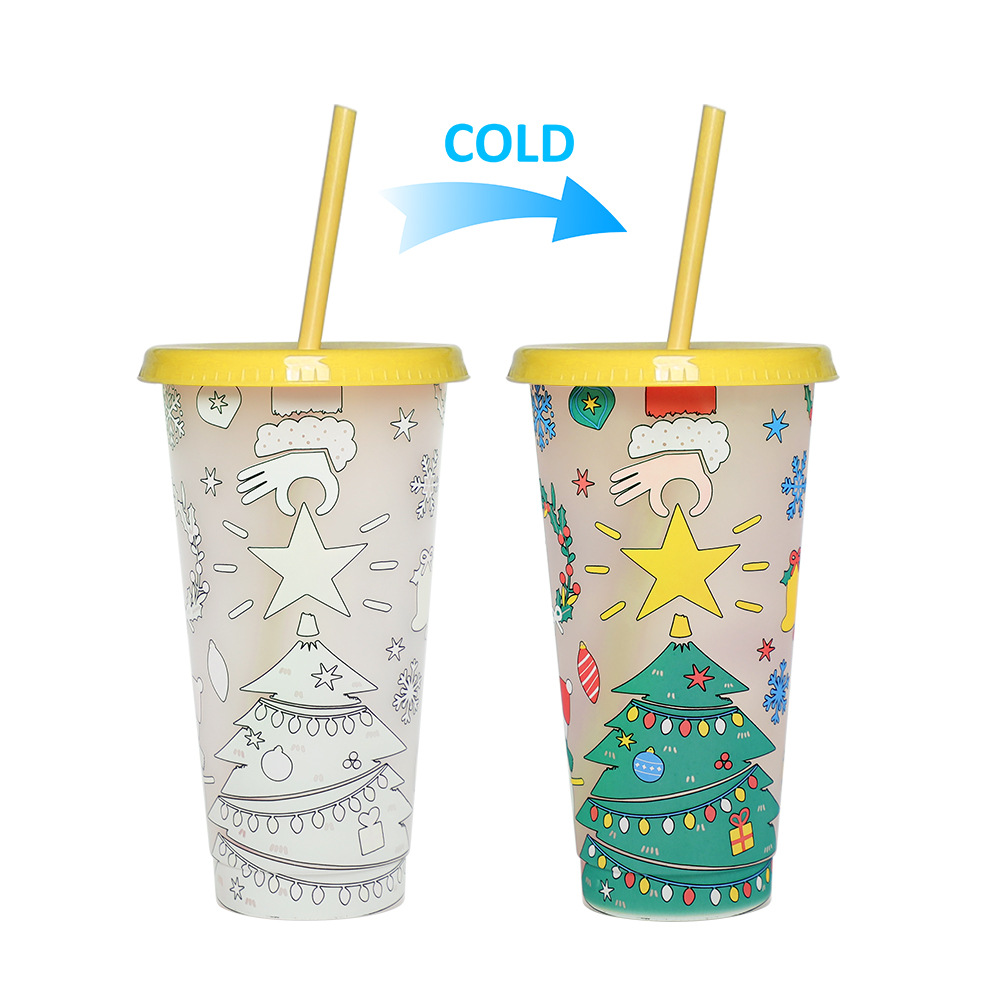 Spot transfronterizo de 710ml taza de plástico de color frío de gran capacidad PP taza de té con leche bebida fría con taza de paja con fábrica de inspección NBCU