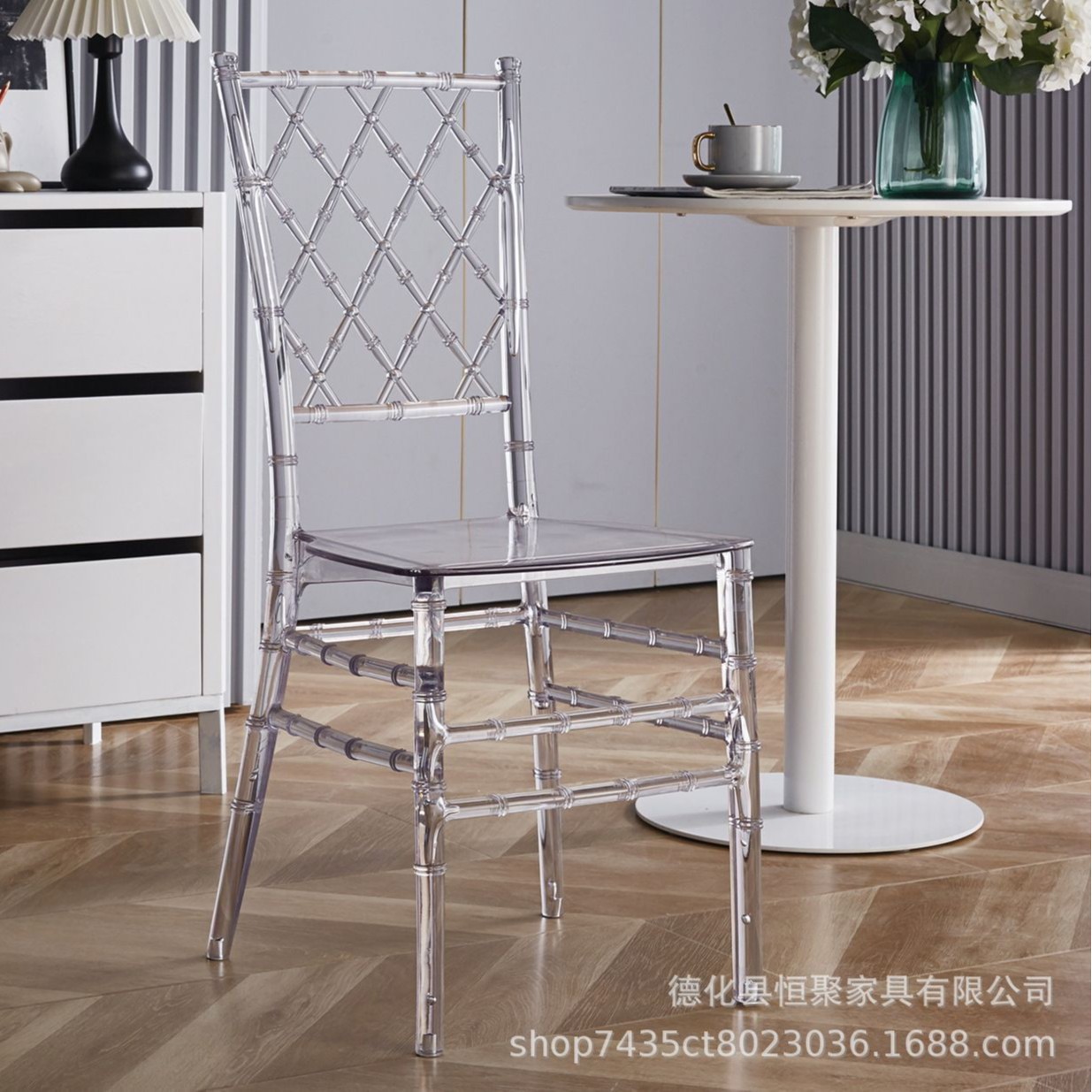 Fábrica directa de acrílico silla de comedor boda al aire libre Napoleón silla de comedor hotel banquete silla transparente