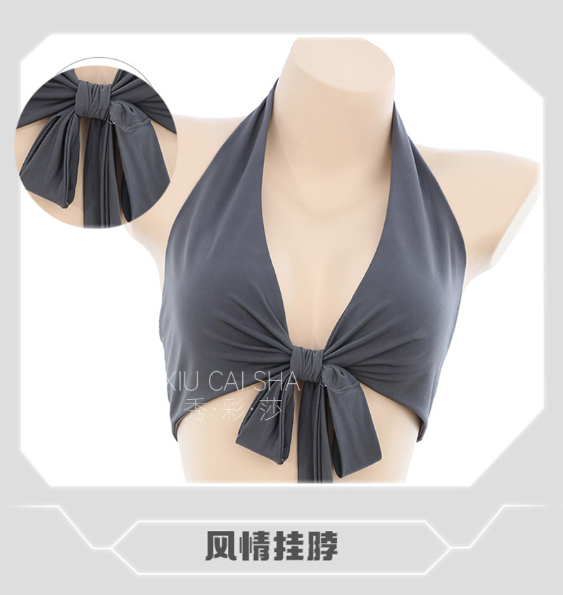 Student Uniform Roleplay Lingerie Set with Halterneck Top, Miniskirt and Crotchless Panties — detail image 16
