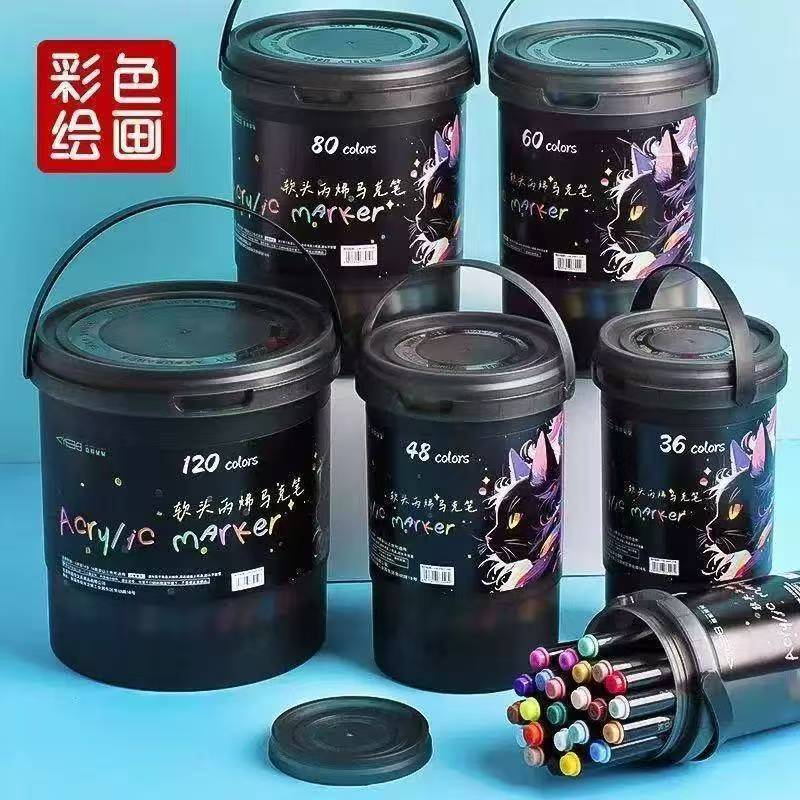Black Barrel Soft-Head Acrylic Marker Pen Student Stationery Supplies Art Special Opaque Paper Stackable Watercolor Pen