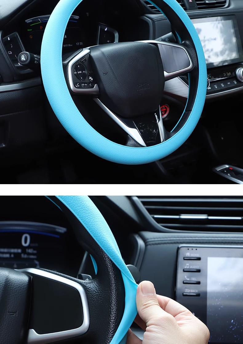 Carefully Selected Silicone Steering Wheel Cover for All Seasons, Summer Sweat-Absorbent and Anti-Slip, Simple Car Steering Wheel Protective Cover