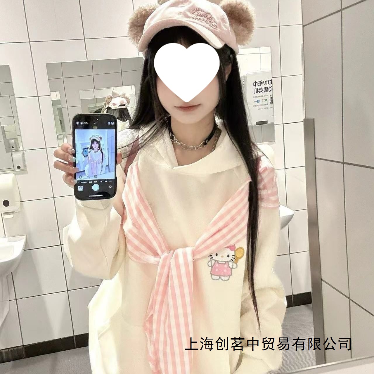 慵懒格子甜美蝴蝶结披肩绑带秋季连帽卫衣新款设计宽松外套上衣