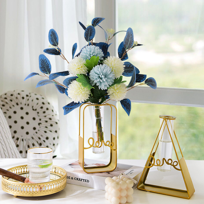 Nordic simple creative metal iron glass vase home furnishings living room desktop decoration hydroponic flower arrangement flower arrangement
