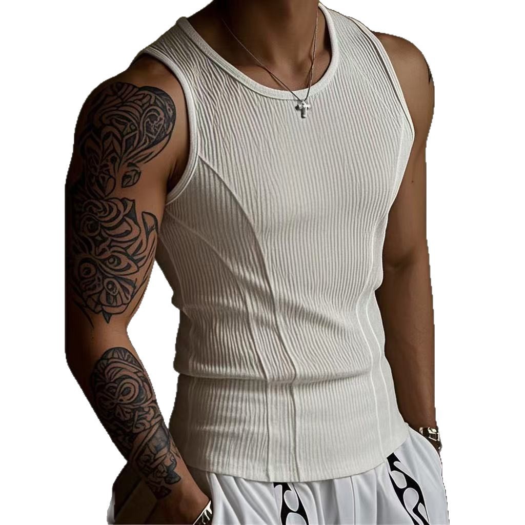 Blanco elástico hombre 2026 verano nuevo chaleco sin mangas estilo de diseño de empalme sentido de chaleco deportivo hombre