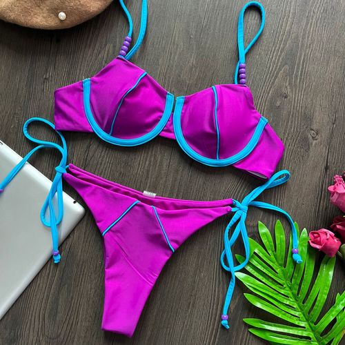  New Hot Selling European and American Sexy Two Piece Swimsuits Spliced ​​Color Swimsuit Women's High Quality Bikini