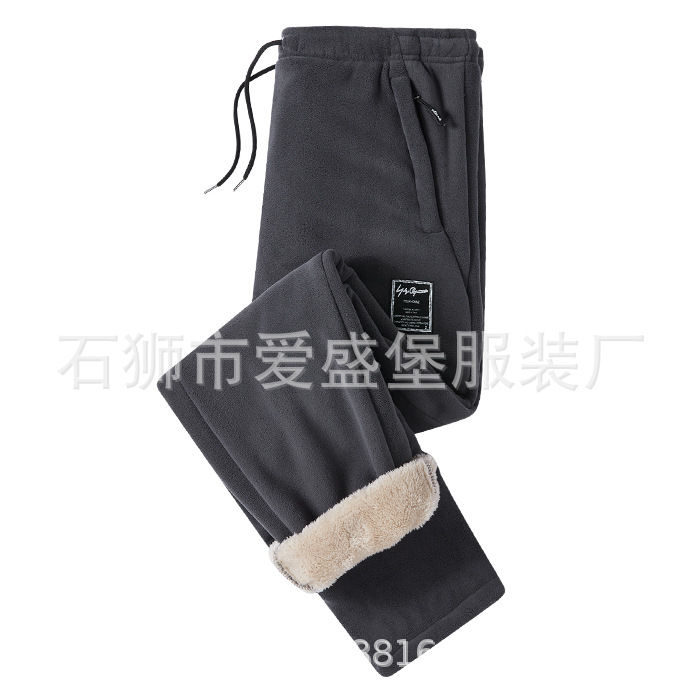 Men's fleece-lined, thick, loose-fitting, straight-leg casual pants, suitable for autumn and winter, available in plus sizes