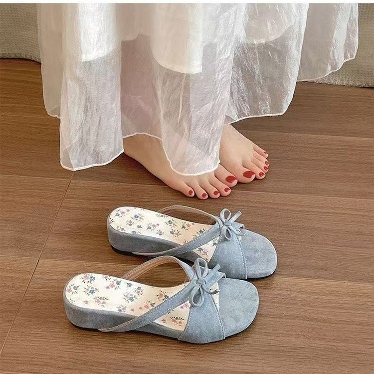 Retro estilo francés tacones elevados zapatillas de mujer verano 2026 nuevo arco zapatillas de falda versátil image 6