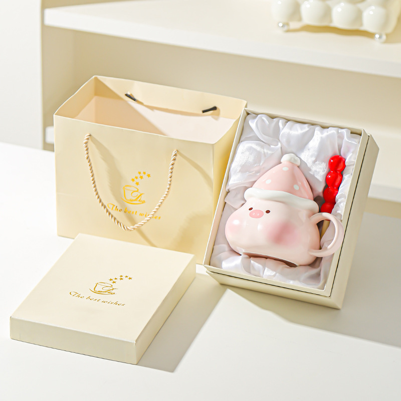 Creativo lindo caramelo haws dibujos animados cerdito cachorro taza cerámica taza con tapa regalo taza de agua taza de pareja