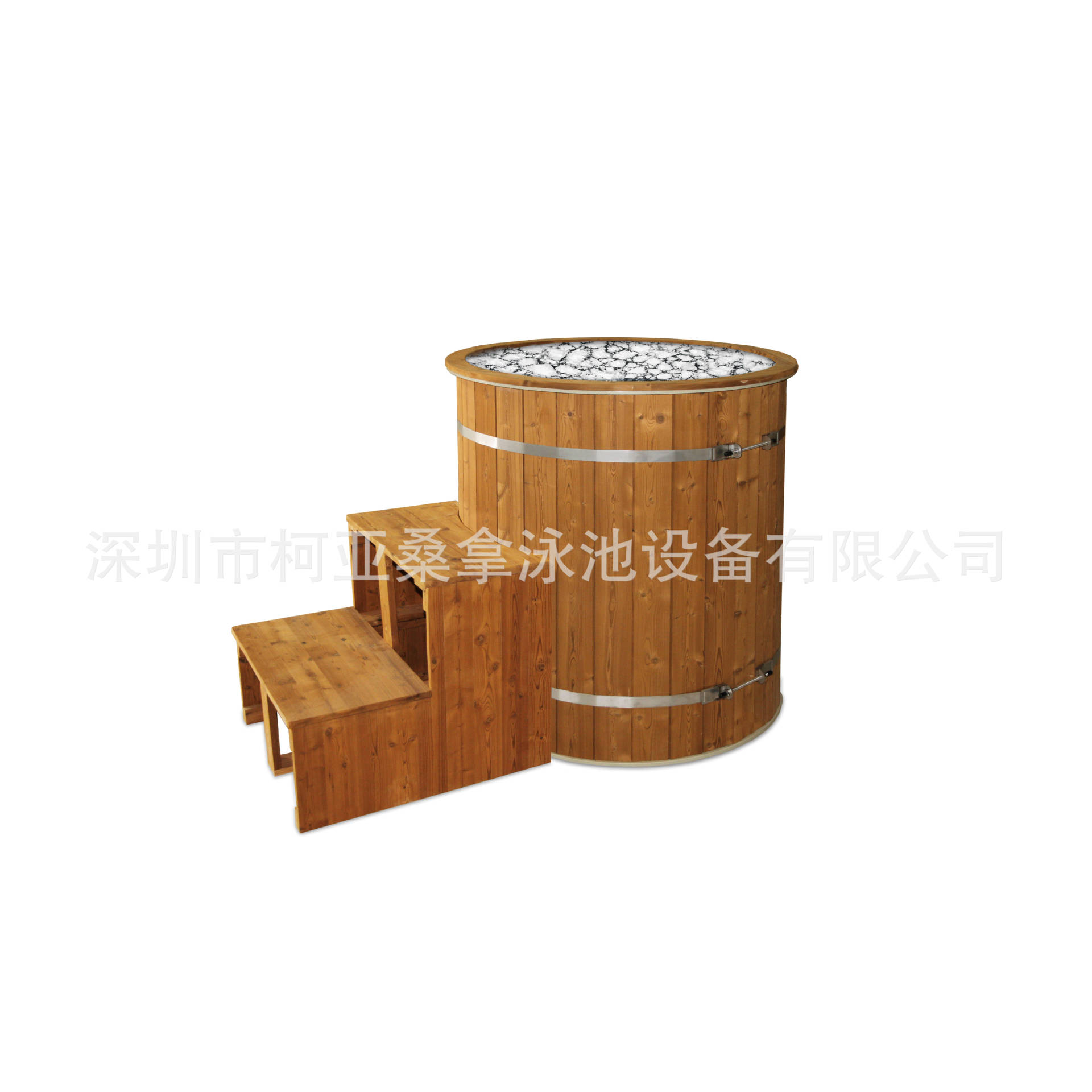厂家木制冰桶圆形单人冰浴桶冷热机碳化白松木不锈钢冰桶浴缸
