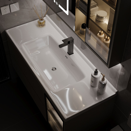 Cream style bathroom cabinet combination, milk coffee color washbasin sensor light, main cabinet washbasin, Meijia Bathroom 3010