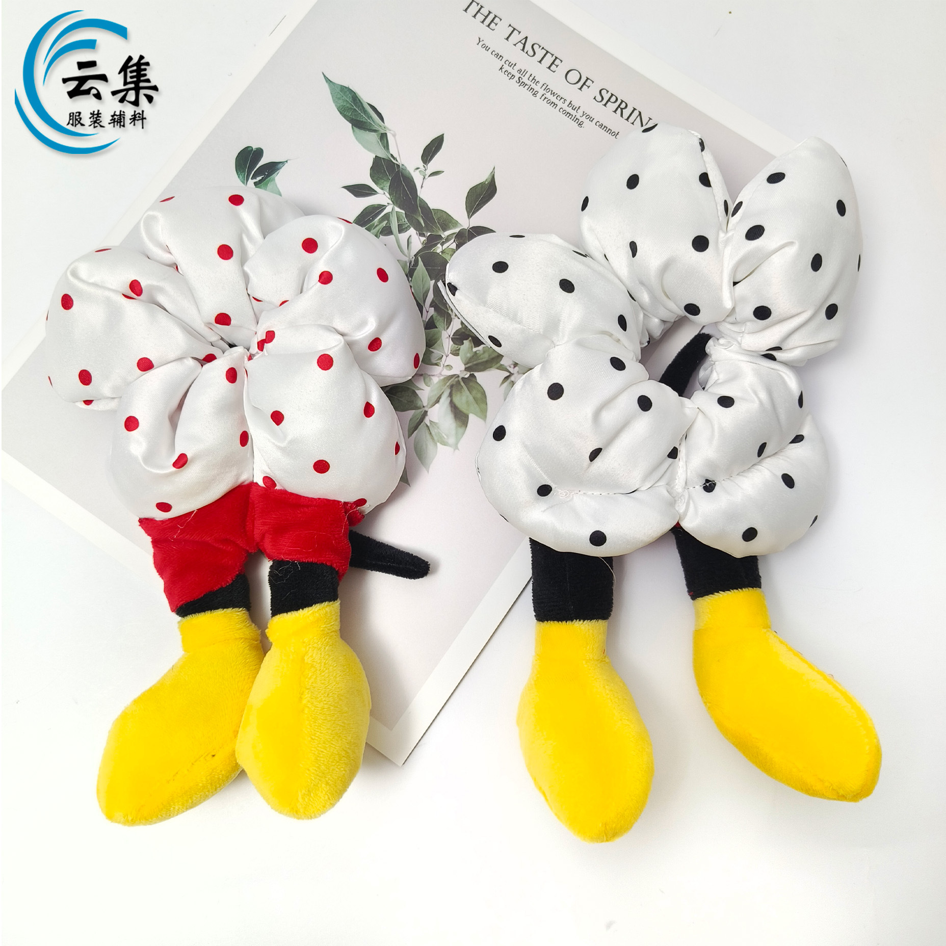 米奇发圈可爱波点大肠圈新款扎丸子头发米奇辅料布贴饰品流苏布料