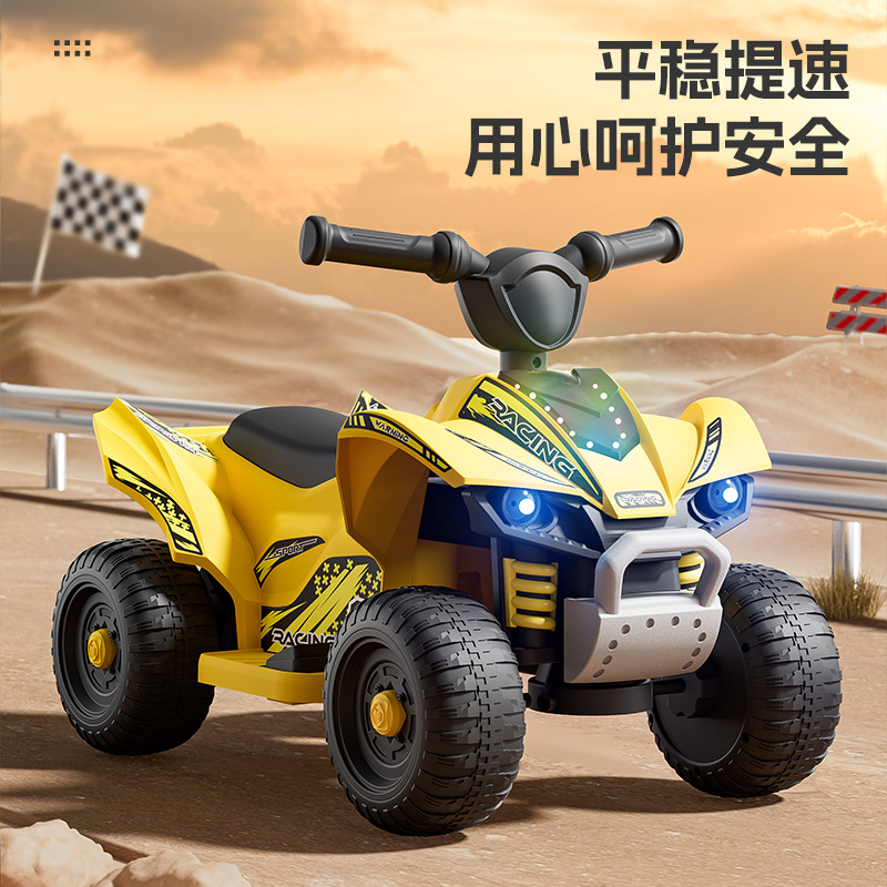 2025 nuevo coche de playa para niños motocicleta eléctrica de cuatro ruedas todoterreno para niños iluminación música recargable se puede sentar en el coche de escalada