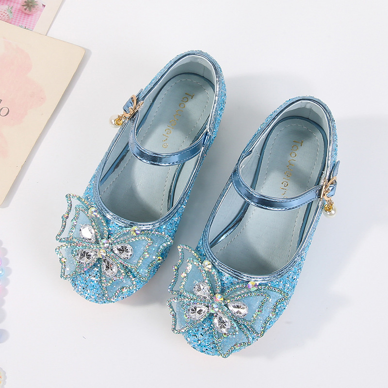 Girls Princess Shoes Rhinestone Flower Spring and Autumn New High Heel Aisha Crystal Shoes Children's Performance Princess Dress Shoes