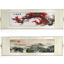 紫金湘绣刺绣卷轴挂画手绣山水花鸟软裱家装饰壁挂便携带出国礼品