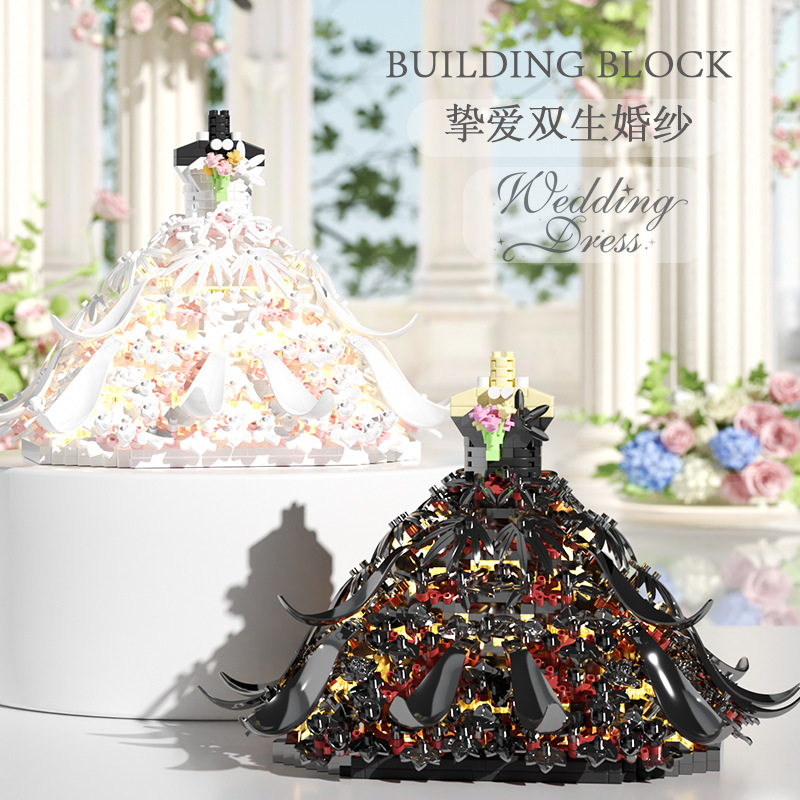 Compatible con el lago del cisne negro y blanco vestido de boda ensamblaje de bloques altos juguetes de puzzle para niños niñas regalo de San Valentín