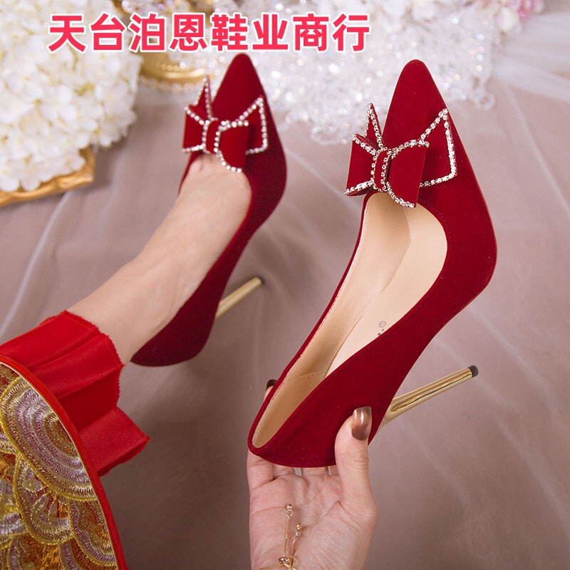 European and American Fashion Spring and Autumn New Style Slip-On Women's Fashion High Heels Pointed Toe Foreign Trade Ready Stock Stiletto Red High Heels