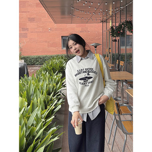 plus size Women's Age-reducing Cartoon Printed Pullover Sweatshirt Korean-style Comfortable Casual Loose Slimming Round Neck Long Sleeve Top