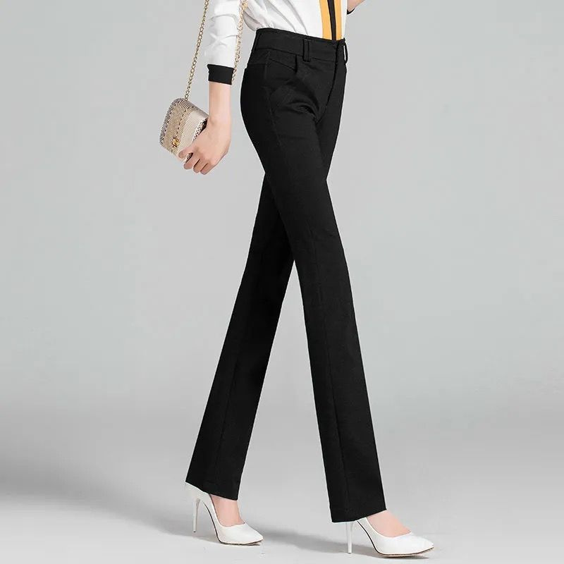 Spring and Autumn Stretch Professional Trousers Slimming Work Pants Casual Pants Work Clothes Workwear Straight Pants Women's Black High Waist