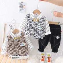 2024秋装新款韩版洋气中小童男童套装DH马甲长袖三件套潮一件代发