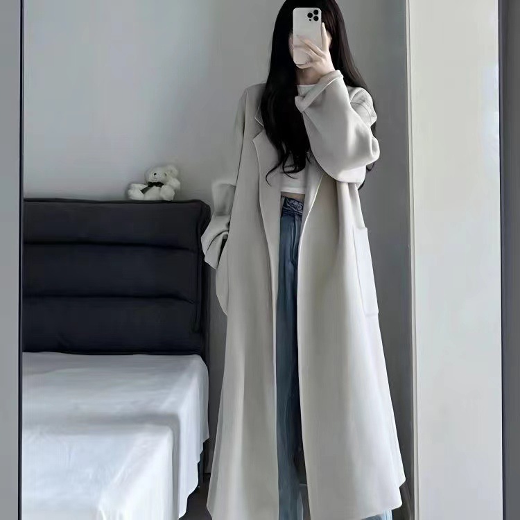 高級グレーコートジャケット女性用2024秋冬新作オフシーズン韓国ミドル丈ウールコート優しい|undefined