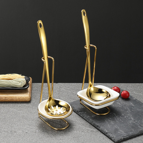 Stainless steel titanium-plated high-end hot pot soup spoon colander holder golden male chopsticks male spoon holder tableware storage rack soup shell holder