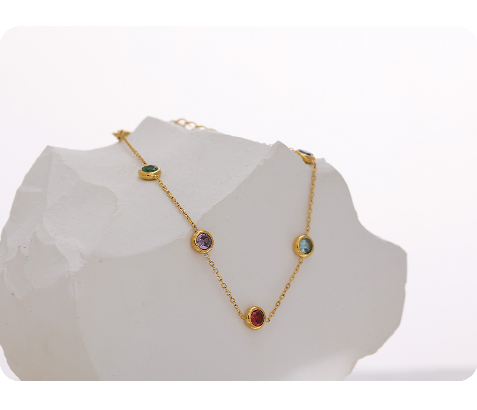 Fashion Round Titanium Steel Inlay Artificial Gemstones Bracelets Earrings Necklace