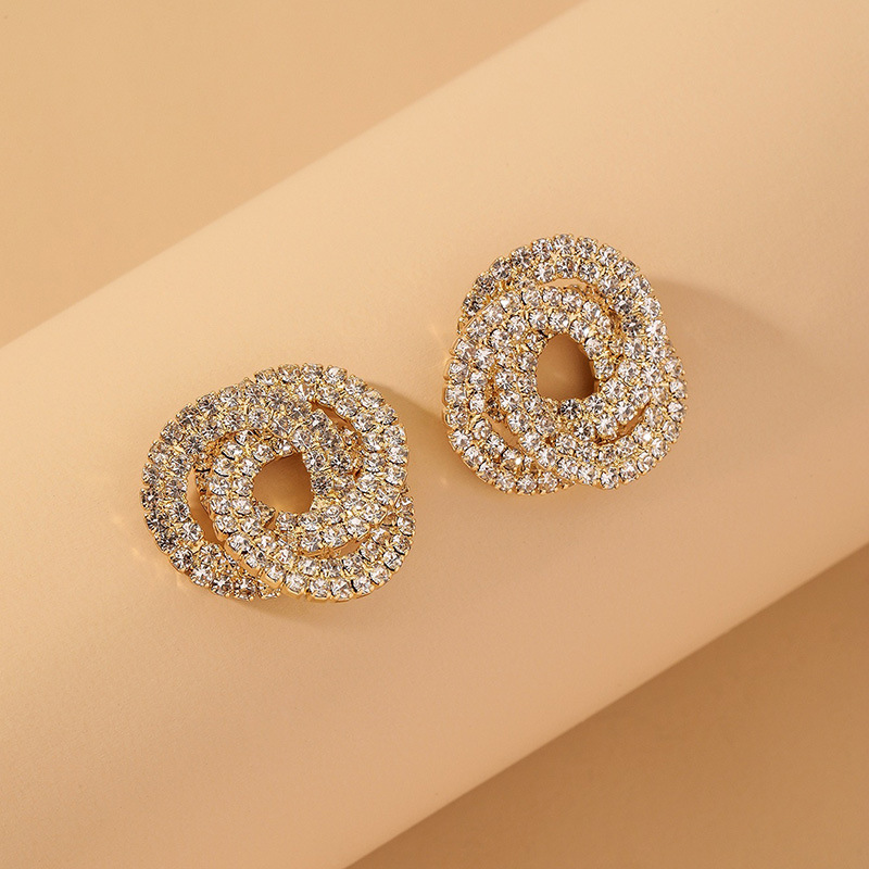 golden geometric full diamond earrings