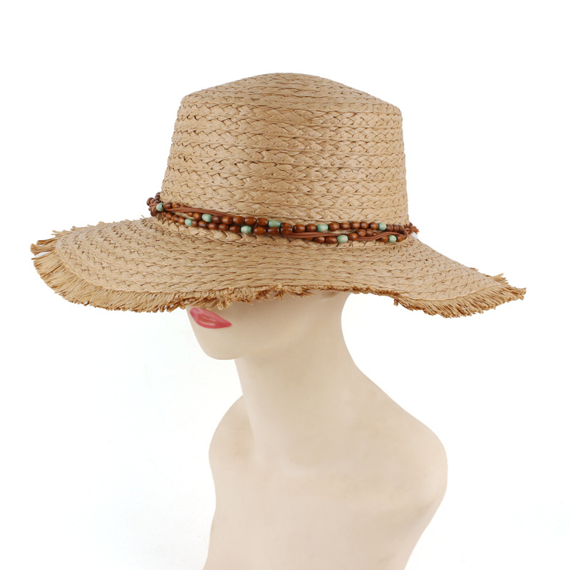 Nuevas mujeres estilo coreano estilo vacaciones playa viaje sombrero borla borde plano superior sombrero de paja ocio al aire libre sombrero para el sol