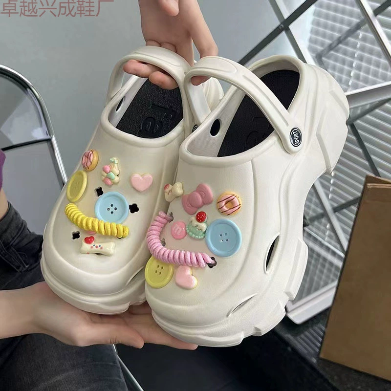 Летние перфорированные туфли, женские туфли на танкетке, уличные пляжные туфли из ПВХ на толстой подошве, нескользящие, устойчивые к запахам сандалии, садовая обувь оптом 3.5