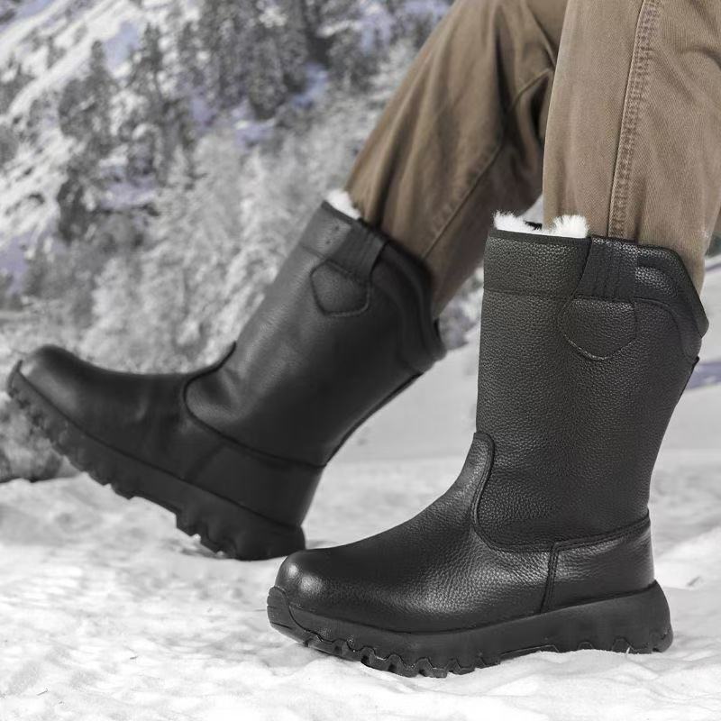 Northeast Men's Snow Boots High Barrel Leather Wool Integrated Winter Thickened Large Cotton Shoes Waterproof Inner Mongolia plus size Riding Boots