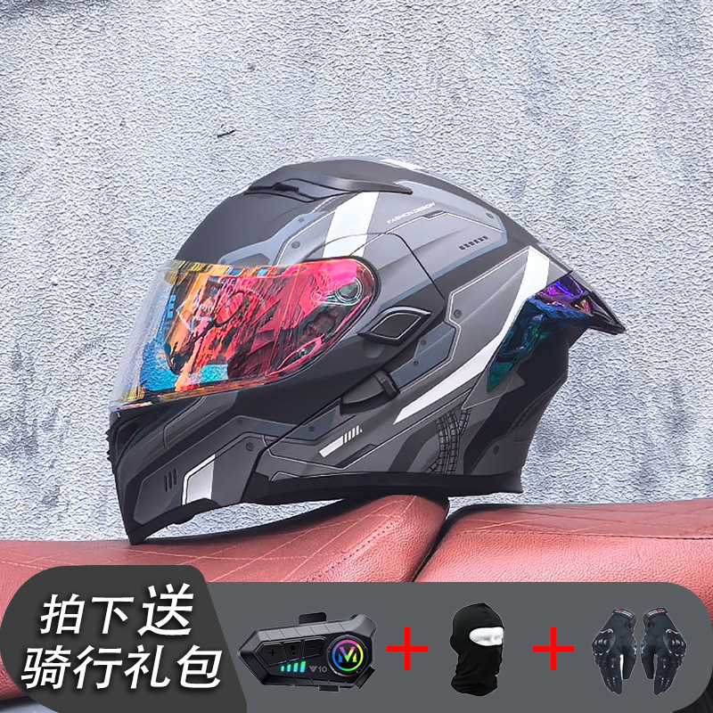 ORZ Casco de carreras Casco de doble lente totalmente cubierto para hombre Casco completo Four Seasons Travel Rally Casco completo Personalidad Bluetooth