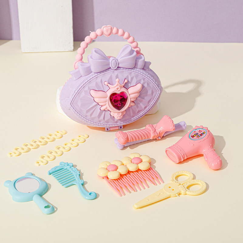 Juego de las niñas casa vestirse juguetes traje padre-hijo peine interactivo horquilla espejo secador de pelo bolso de almacenamiento