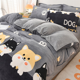 Winter Coral Fleece Bed Four-piece Set Milk Fleece fleece-lined Quilt Cover Bed Sheet Thickened Faleilong Dormitory Three-piece Set