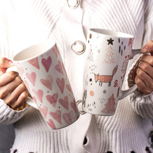 创意陶瓷马克杯情侣水杯带盖勺大容量办公室茶杯家用牛奶杯杯具日
