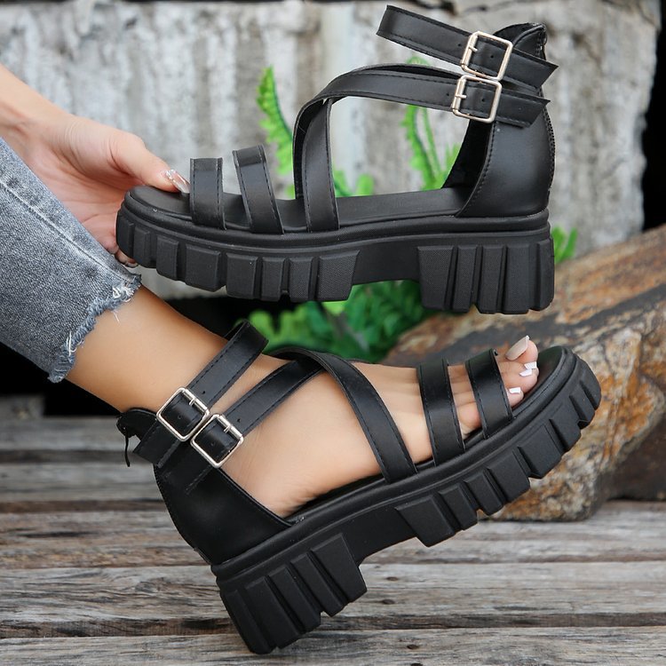 Women's Roman Style Solid Color Round Toe Roman Sandals display picture 7