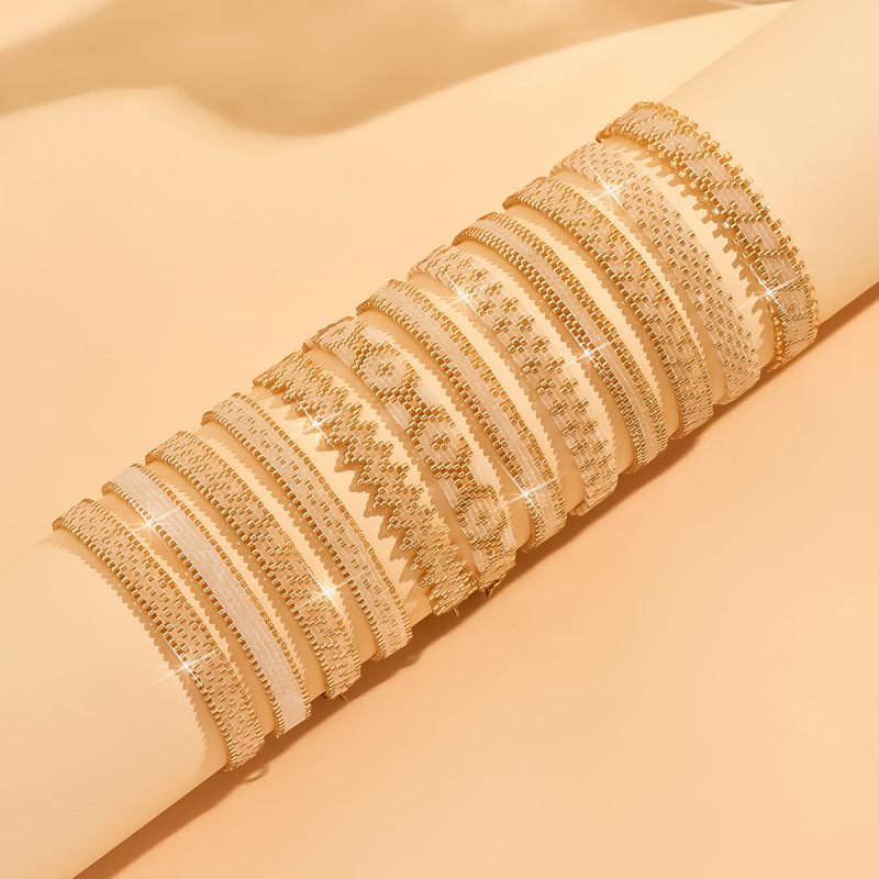 Light Luxury Cross-Border Japanese Miyuki Seed Beads Handmade Woven Sparkling Silk Stainless Steel Adjustable Versatile Bracelet