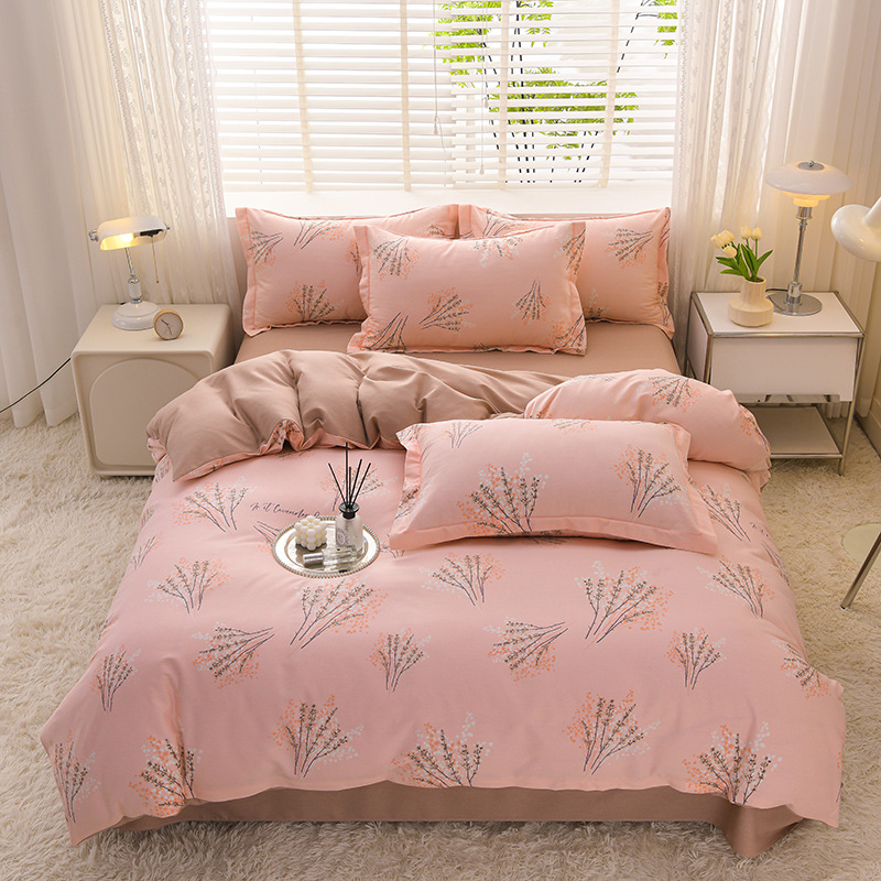 Ropa de cama de algodón agradable para la piel, funda de edredón, ropa de cama de alta gama, juego de cuatro piezas de lijado de algodón 100 engrosado universal de cuatro estaciones