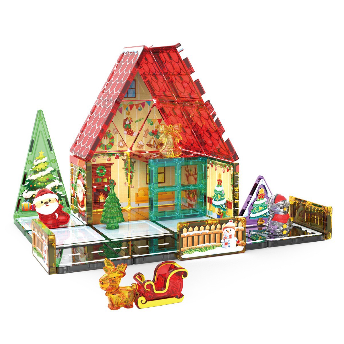 Transfronterizos niños estereoscópicos 7.5CM gran ventana de color juguetes magnéticos escenas de Navidad ensamblaje puzzle bloques de construcción en stock