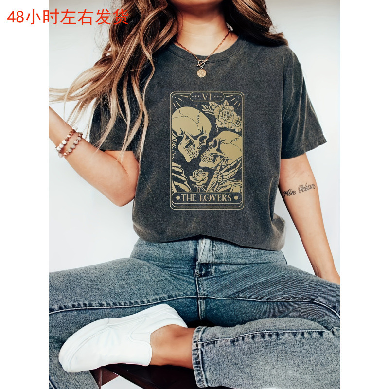 Purchase Product Color Lover Tarot Card Shirt, Rose Skeleton Shirt, Valentine's Day Retro T-Shirt, Love Purchase Product Color Lover Tarot Card Shirt, Rose Skeleton Shirt, Valentine's Day Retro T-Shirt, Love