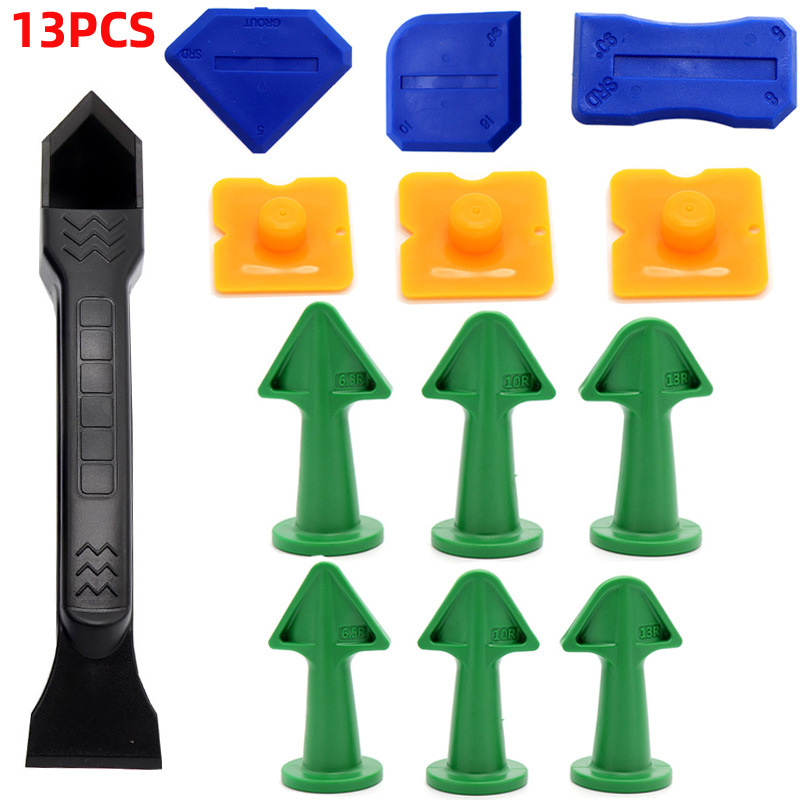 跨境专供塑料尖嘴铲胶器套装刮胶片刮板清除残胶美缝喷嘴13件套绿