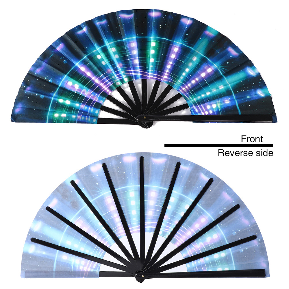 Festival de música transfronterizo abanico fluorescente abanico plegable bar pudding tela de seda abanico de hueso de plástico decoración de fiesta abanico plegable