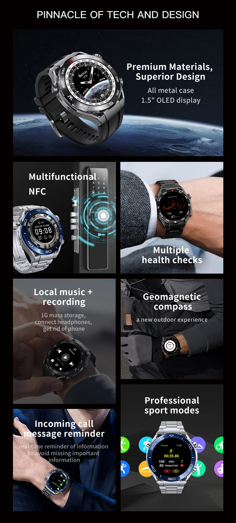 MT15S Smart Watch 1,6 Zoll 4DOLED Bildschirm Kompass NFC_voghion.com