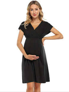 2025 New Cross-Border Dropshipping 1Pcs Elegant Pregnant Women's V-Neck A-Line Dress Cross-Border Dropshipping