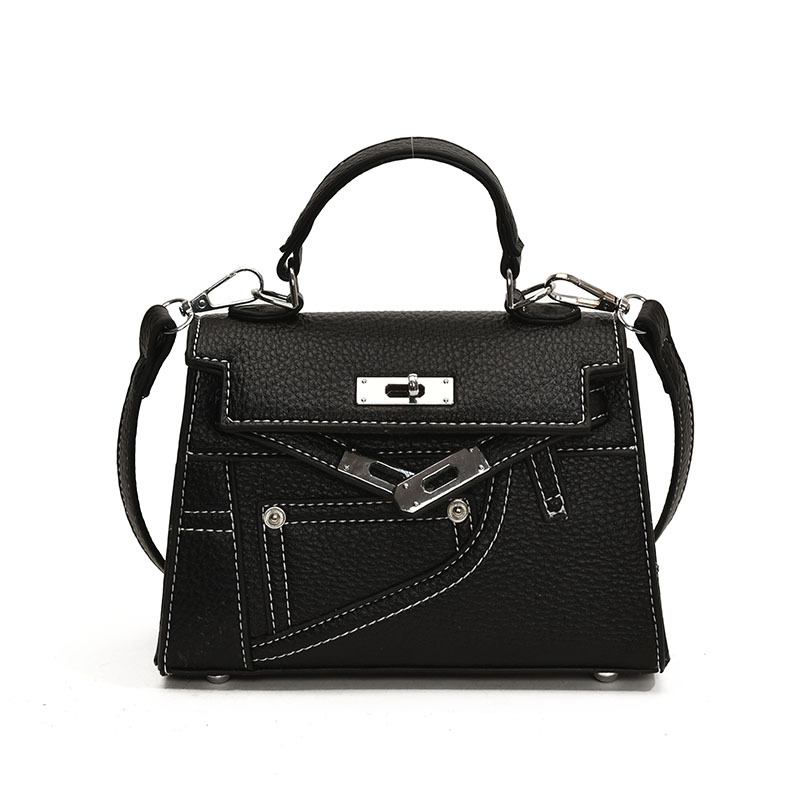 Bolso cuadrado pequeño Kelly portátil de moda de alta gama para mujer 2025 nuevo bolso de mensajero de un solo hombro con patrón de lichi de moda coreana