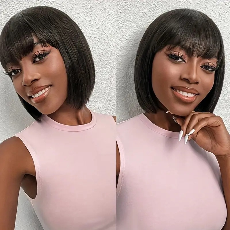 Transfronterizos pelucas de dama moda lindos bob corto pelo recto bob bob pelo sintético resistente al calor uso diario image 2