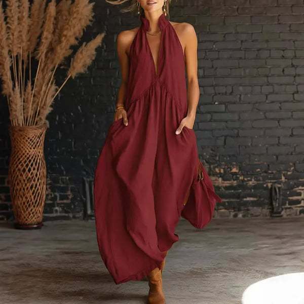 European and American Independent Websites Amazon Aliexpress 2026 Summer New Elegant Holiday Style Stand-Collar Cotton and Linen Dress