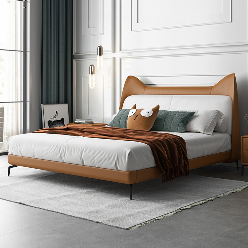 Nrfb062 # Nordic Light Luxury Leather Bed Italian Style Boys' Children's Bed Single Bed 1.5m Bed Modern Simple Girls' Bed.